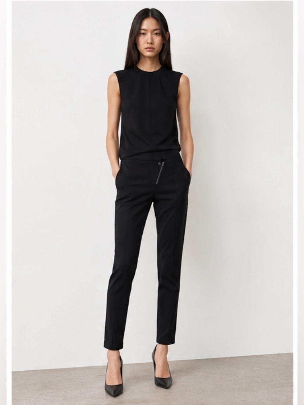 Alexander Wang Black Skinny Seamed Trousers 103089C Asymmetrical Zip Size 6